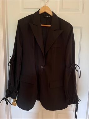 PrettyLittleThings Drawstring Sleeve Black Blazer Jacket - size 12